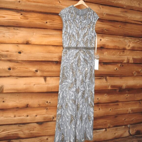 NWT Mac Duggal 5532 Embellished Illusion Cap Sleeve Column Gown - Picture 6 of 13